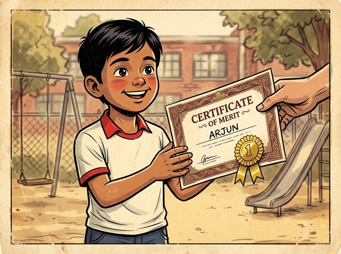 The boy receives his certificate with both hands